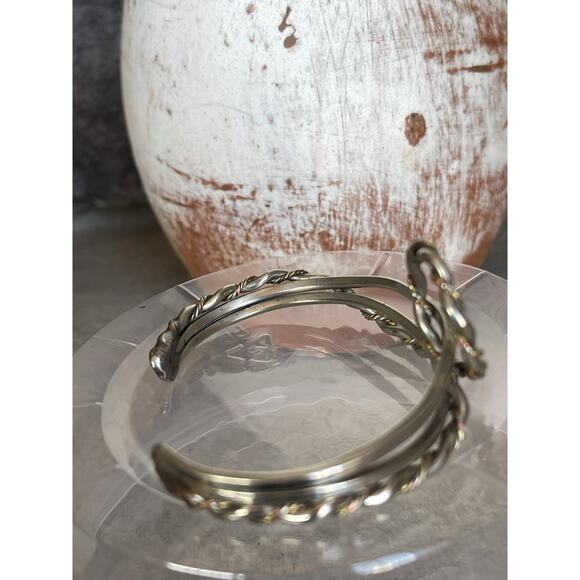 Twisted Wire Cuff Bracelet Silver Tone Two Tone Abstract Southwestern Style Loop - Picture 6 of 10